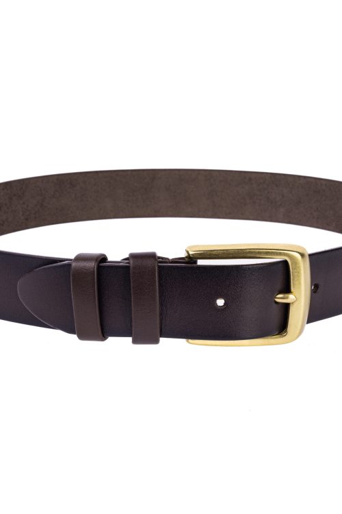 Коричневий ремінь (чорний край) з латунною пряжкою 40мм