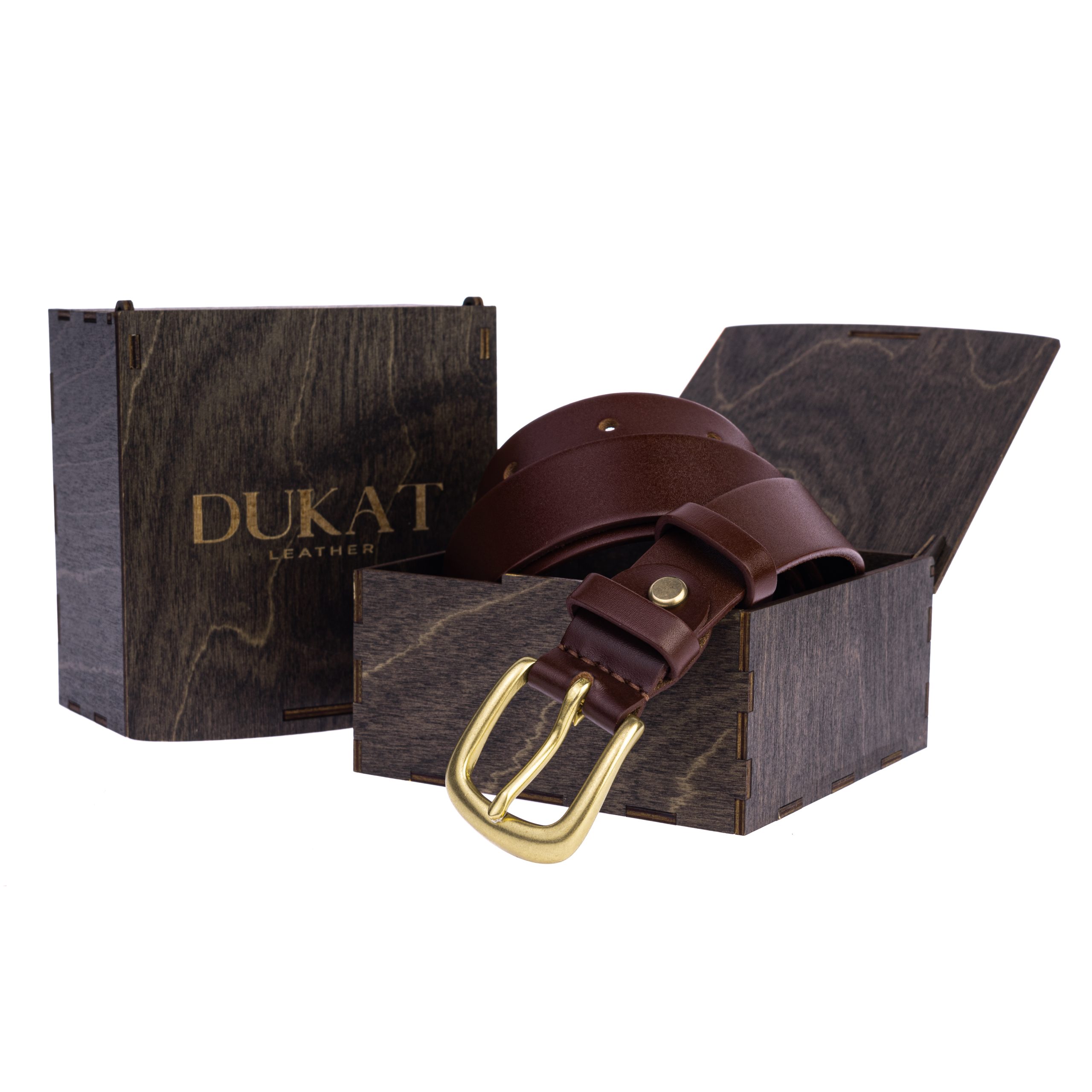 Коричневий (коньяк) ремінь з латунною пряжкою 30мм - Зображення 4