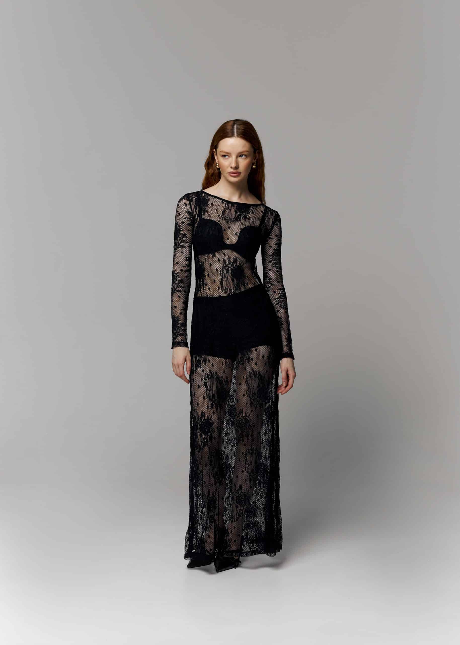Чорна, довга сукня з мережива - Зображення 2