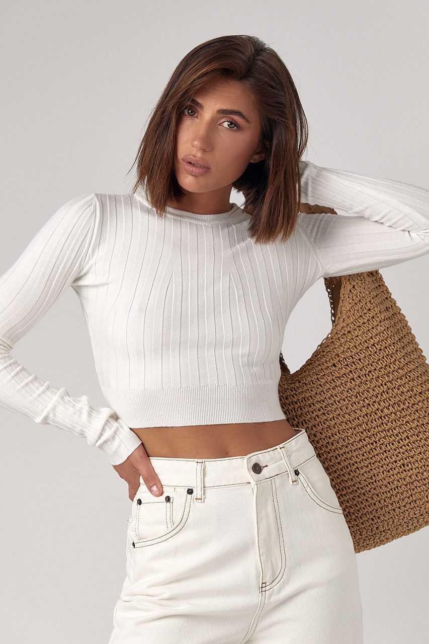 Жіночий укорочений лонгслів у широкий рубчик - Зображення 4