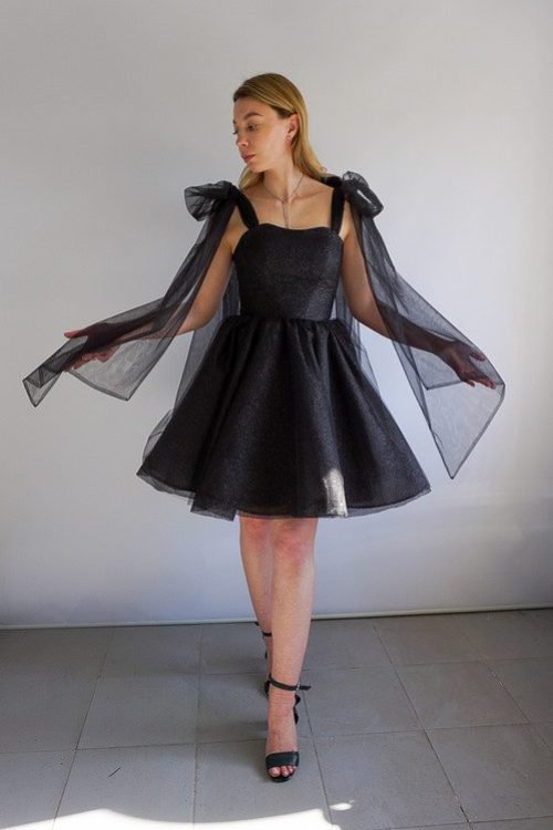 Міні сукня з чорного глітеру