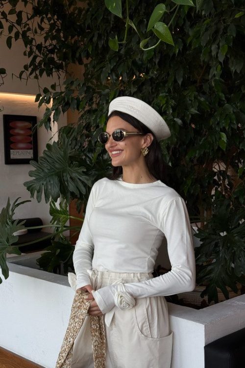 Лонгслів приталений з трояндами (білий)