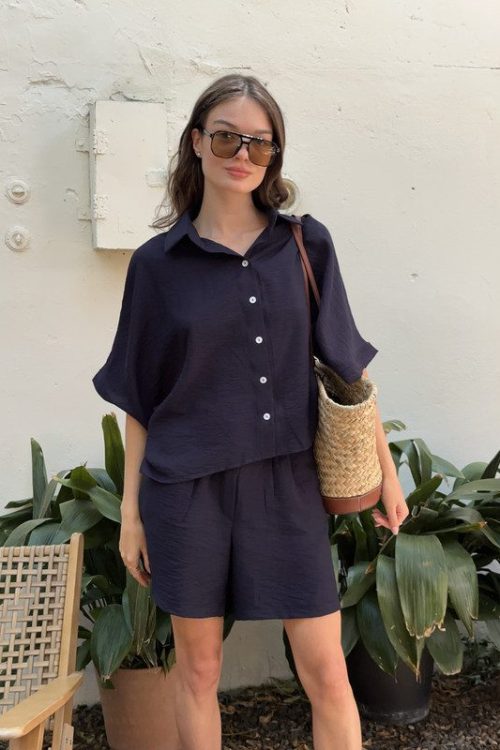 Костюм-двійка (сорочка та шорти) (темно-синій)