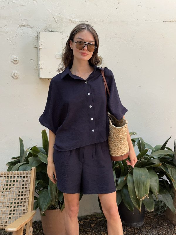 Костюм-двійка (сорочка та шорти) (темно-синій)