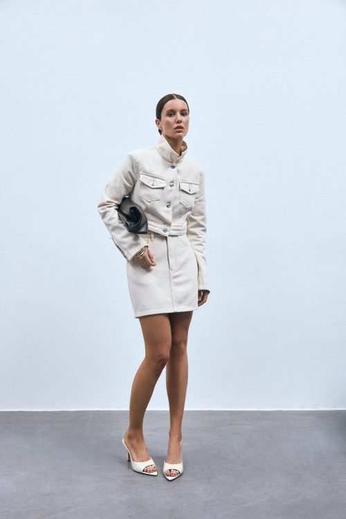 Milk denim mini skirt with zipper