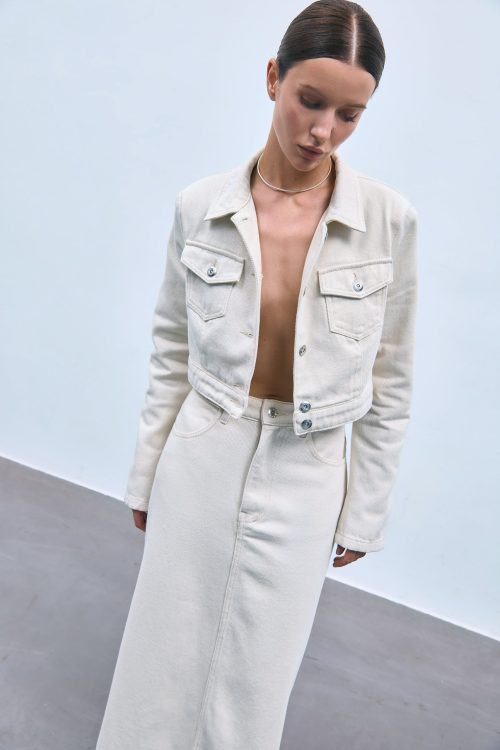 Milk maxi denim skirt with zipper