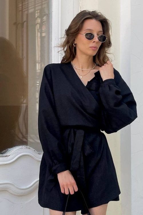 Сукня- кімоно із льону (чорний)