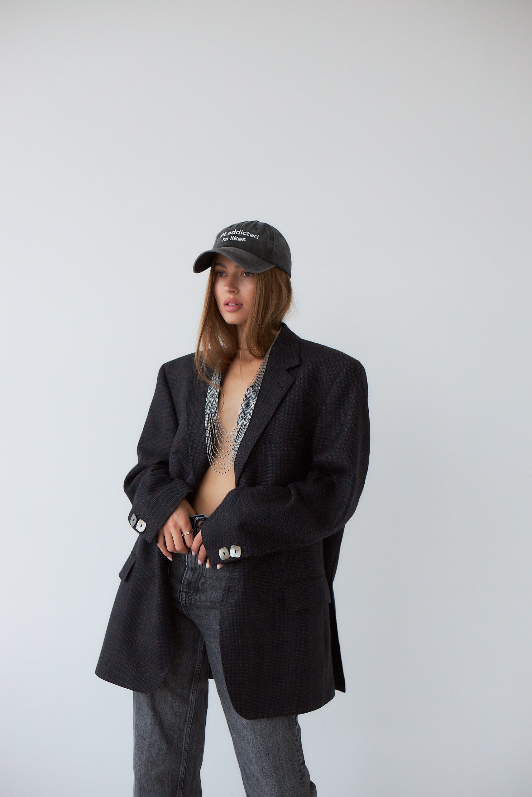 Джинсова сіра кепка not addicted to likes - Зображення 4