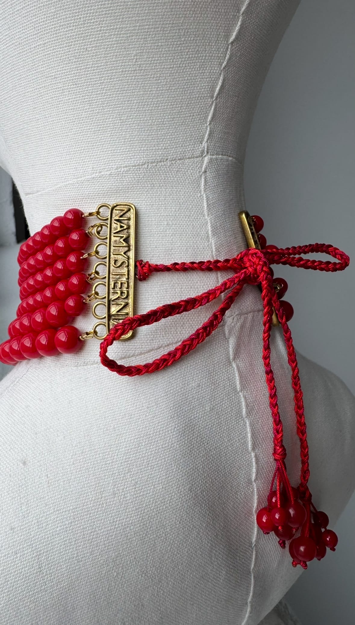 Шестирядний чокер з червоного кристалічного високоякісного скла - Зображення 5