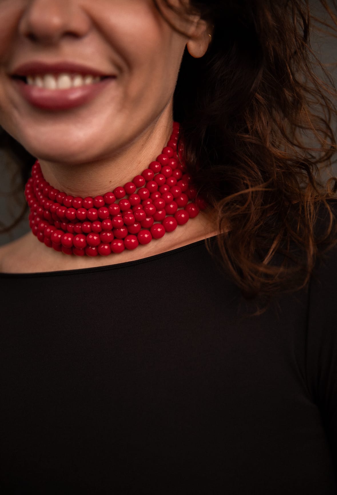 Шестирядний чокер з червоного кристалічного високоякісного скла - Зображення 2