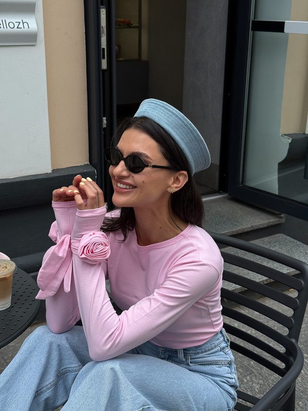 Лонгслів приталений з трояндами (рожевий) - Зображення 4