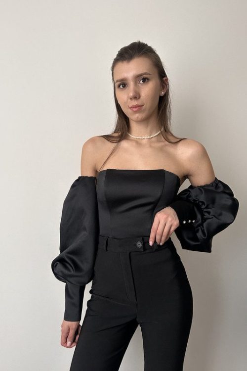 корсет з рукавами чорний