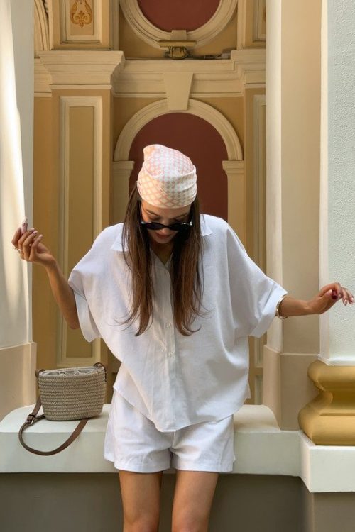 Костюм з льону в стилі олд мані (білий)