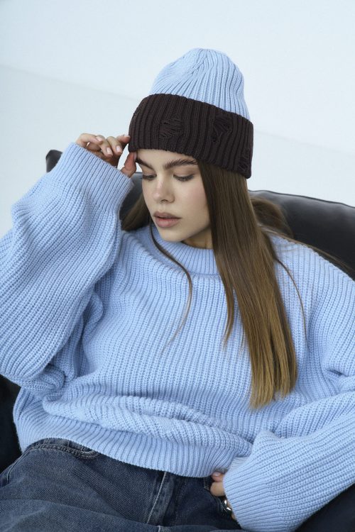 Шапка блакитно-коричнева