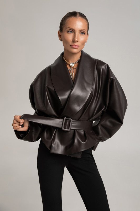 Укорочена куртка з екошкіри - Зображення 4