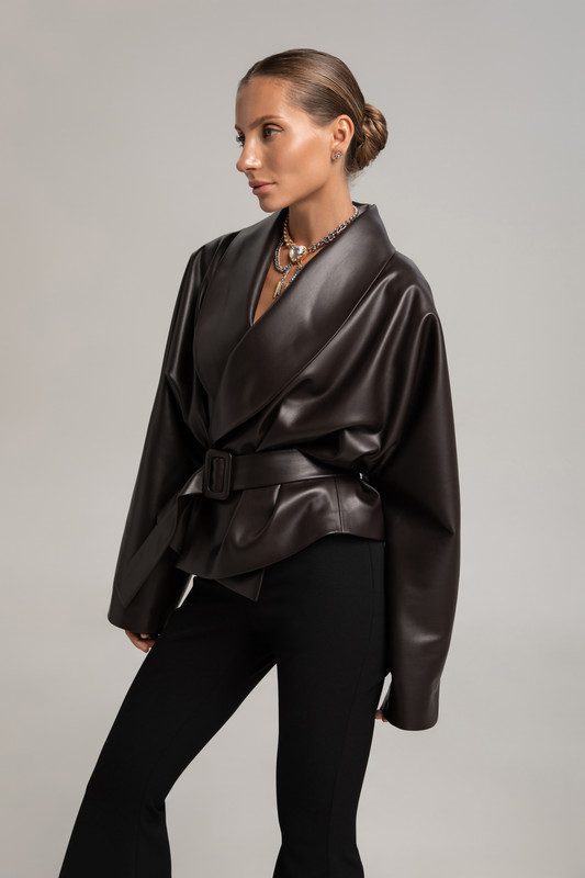 Укорочена куртка з екошкіри - Зображення 5