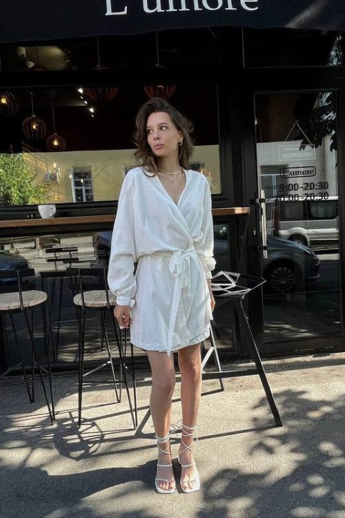 Сукня- кімоно із льону (молочний)