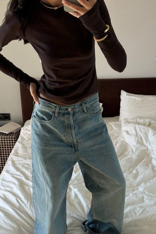 Лонгслів приталений з бавовни (шоколад)