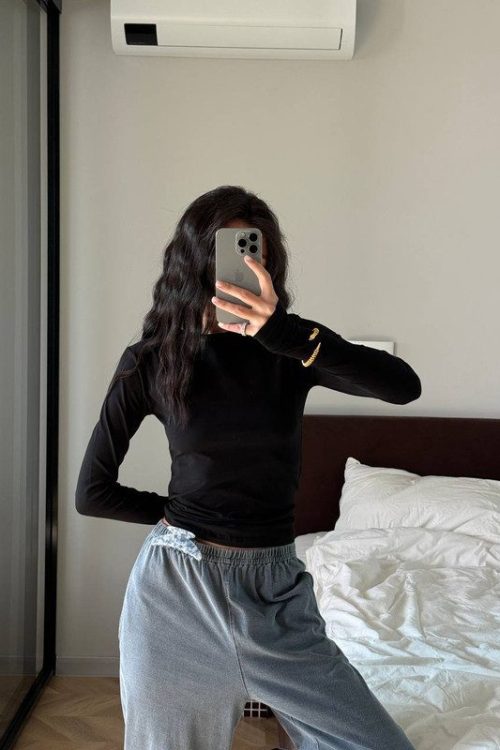 Лонгслів приталений з бавовни (чорний)