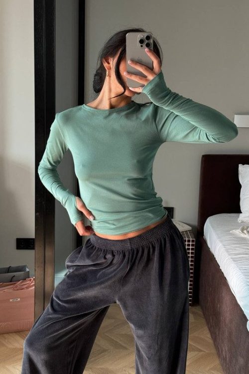 Лонгслів приталений з бавовни (олива)