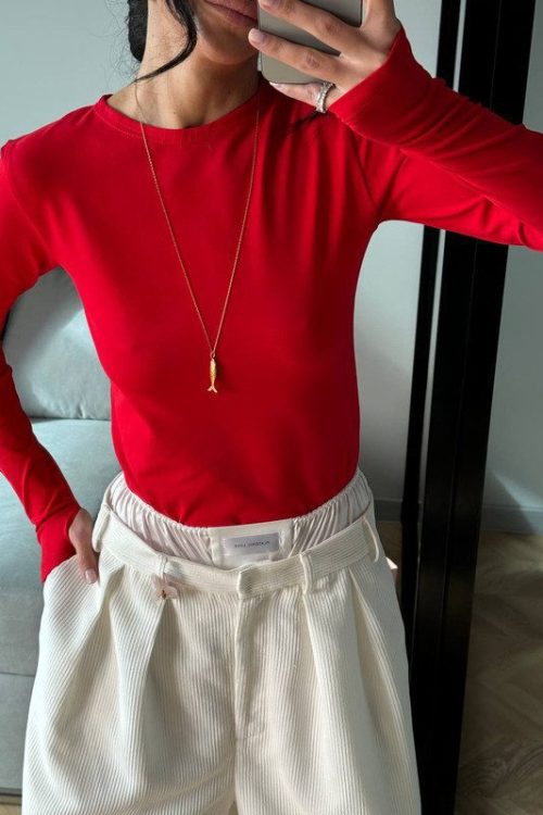 Лонгслів приталений з бавовни (червоний)