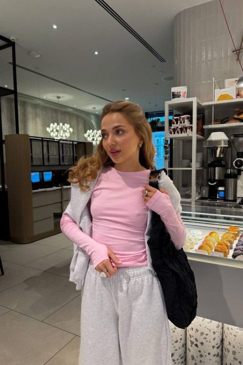 Лонгслів приталений з бавовни (світло-рожевий)