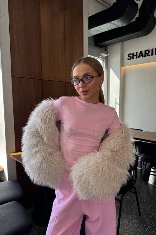 Лонгслів приталений з мушлями (світло-рожевий)