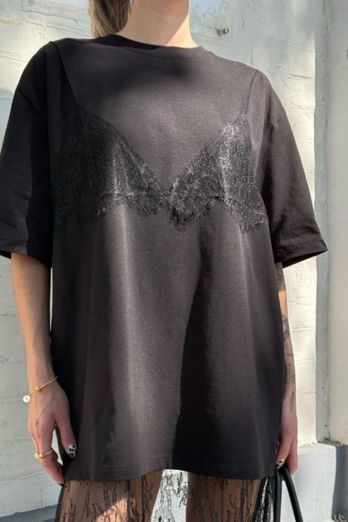 Футболка оверсайз з мереживним ліфом (чорний)