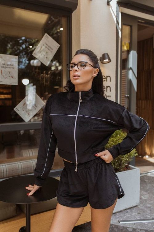 Костюм-двійка: зіп-худі та шорти (чорний)