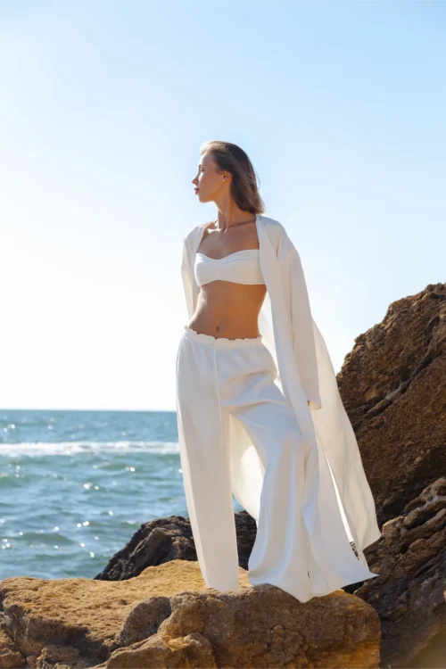 White satin pants
