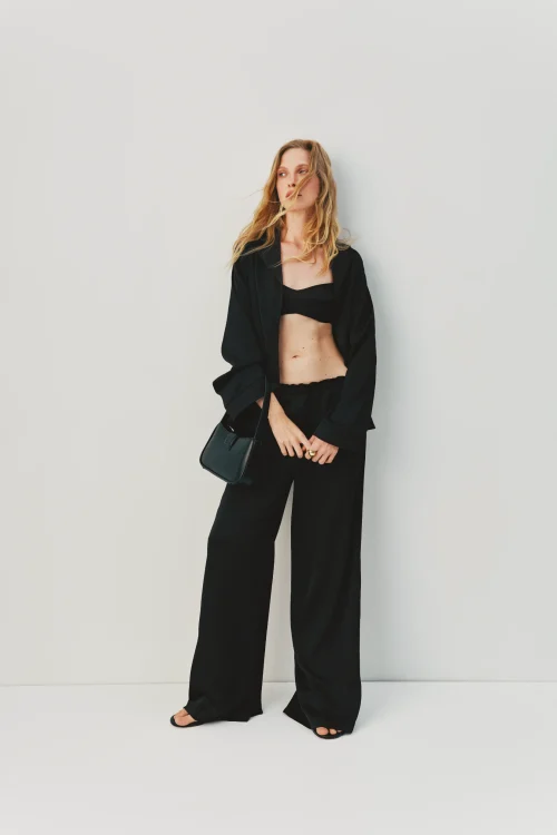 Black satin pants