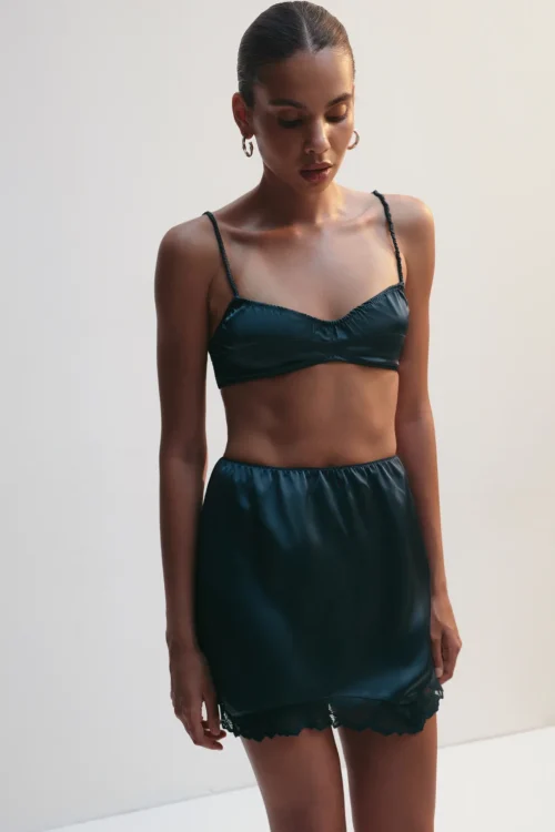 Mini skirt with lace inserts aqua