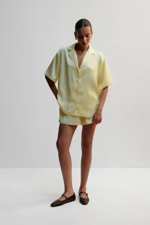 Yellow satin shorts