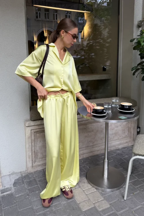 Lemon satin pants