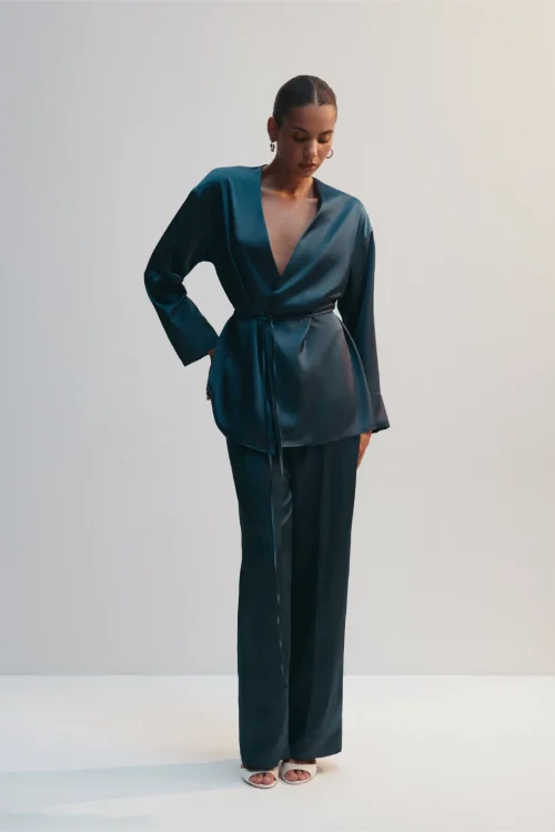 Classic satin pants aqua