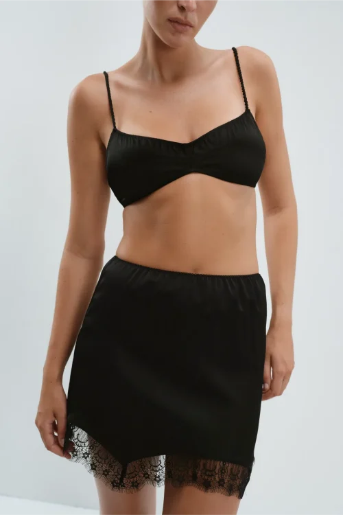 Mini skirt with lace inserts, black